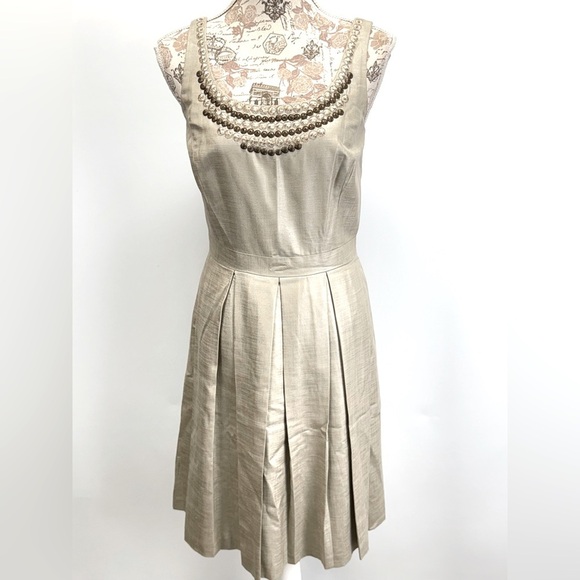 ANTONIO MELANI Khaki shimmer princess embellished pleated dress size 6 - Picture 1 of 13